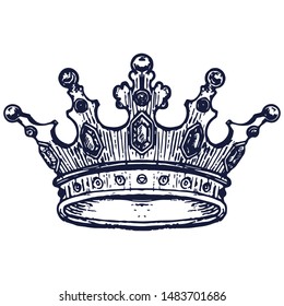 Hand drawn Crown on white. Vintage engraved illustration