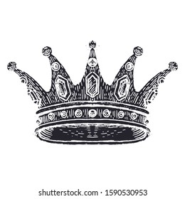 Hand drawn Crown on white. Vintage engraved illustration. Vector illustration