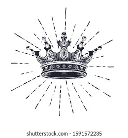 Hand drawn Crown on white. Vintage engraved illustration. Vector illustration