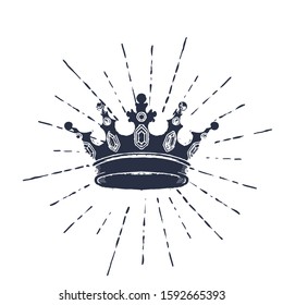 Hand drawn Crown on white. Vintage engraved illustration. Vector illustration