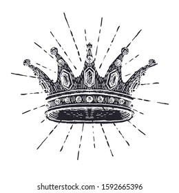 Hand drawn Crown on white. Vintage engraved illustration. Vector illustration