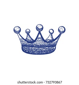 Hand drawn crown on the white background. Vintage engraved illustration.  Element for design logo, emblem and tattoo.  Coloring book for kids and adults.