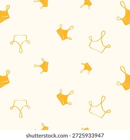 Dibujado a mano patrón de corona. Coronas juguetonas de fondo sin fisuras. Ilustración caprichosa de la princesa. Patrón de ducha de bebé. Textura de Regalías infantil mínima. Vector estilo crayón