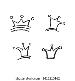Hand drawn crown set. Vector illustration is isolated on white background. Textured, grunge style crowns can be used for your graphic design. EPS10