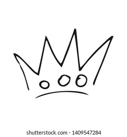 Hand drawn crown. Simple graffiti sketch queen or king crown. Royal imperial coronation and monarch symbol. Black brush doodle isolated on white background. Vector illustration.