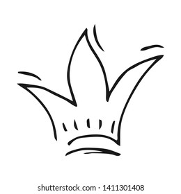 Hand drawn crown. Simple graffiti sketch queen or king crown. Royal imperial coronation and monarch symbol. Black brush doodle isolated on white background. Vector illustration.