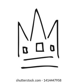 Hand drawn crown. Simple graffiti sketch queen or king crown. Royal imperial coronation and monarch symbol. Black brush doodle isolated on white background. Vector illustration.