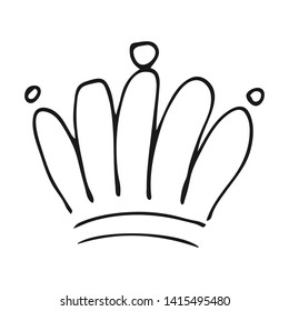 Hand drawn crown. Simple graffiti sketch queen or king crown. Royal imperial coronation and monarch symbol. Black brush doodle isolated on white background. Vector illustration.