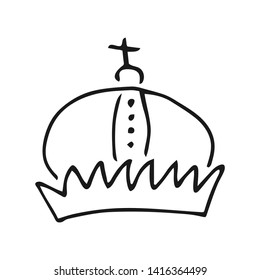 Hand drawn crown. Simple graffiti sketch queen or king crown. Royal imperial coronation and monarch symbol. Black brush doodle isolated on white background. Vector illustration.
