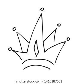 Hand drawn crown. Simple graffiti sketch queen or king crown. Royal imperial coronation and monarch symbol. Black brush doodle isolated on white background. Vector illustration.