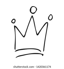 Hand drawn crown. Simple graffiti sketch queen or king crown. Royal imperial coronation and monarch symbol. Black brush doodle isolated on white background. Vector illustration.