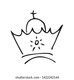 Hand drawn crown. Simple graffiti sketch queen or king crown. Royal imperial coronation and monarch symbol. Black brush doodle isolated on white background. Vector illustration.