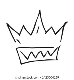 Hand drawn crown. Simple graffiti sketch queen or king crown. Royal imperial coronation and monarch symbol. Black brush doodle isolated on white background. Vector illustration.