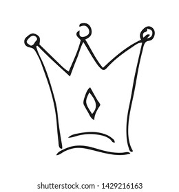 Hand drawn crown. Simple graffiti sketch queen or king crown. Royal imperial coronation and monarch symbol. Black brush doodle isolated on white background. Vector illustration.