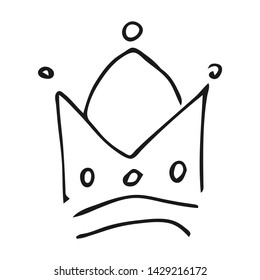 Hand drawn crown. Simple graffiti sketch queen or king crown. Royal imperial coronation and monarch symbol. Black brush doodle isolated on white background. Vector illustration.