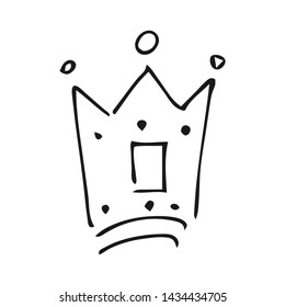 Hand drawn crown. Simple graffiti sketch queen or king crown. Royal imperial coronation and monarch symbol. Black brush doodle isolated on white background. Vector illustration.
