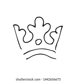 Hand drawn crown. Simple graffiti sketch queen or king crown. Royal imperial coronation and monarch symbol. Black brush doodle isolated on white background. Vector illustration.