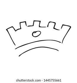 Hand drawn crown. Simple graffiti sketch queen or king crown. Royal imperial coronation and monarch symbol. Black brush doodle isolated on white background. Vector illustration.