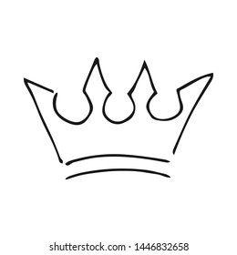 Hand drawn crown. Simple graffiti sketch queen or king crown. Royal imperial coronation and monarch symbol. Black brush doodle isolated on white background. Vector illustration.