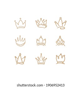 Hand drawn Crown vector collection. Doodle crowns vector illustration set. Royal head, King crown, Queen crown with various design.