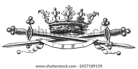 Hand drawn Crown. Vintage engraved illustration. Heraldic Design. King Crown sketch. Hand drawn royal symbol of power drawn on white. Vintage engraved illustration	