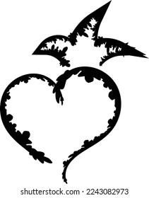 Hand drawn crowned heart. Doodle princess, king and queen crown on heart, sketch love crowns. Wedding card logo, doodle hearts in crowns