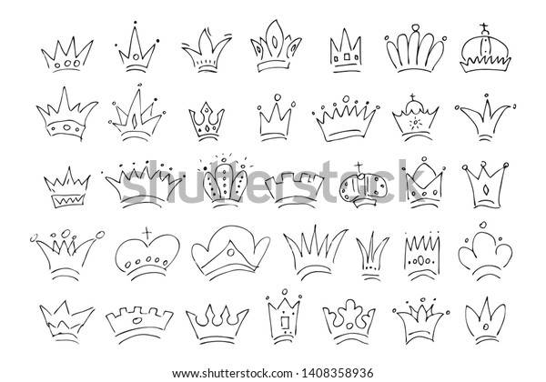 Hand Drawn Crowns Big Set Simple Stock Vector (Royalty Free) 1408358936 ...