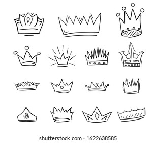Hand drawn crowns draft set. Vector illustration