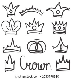 Hand drawn crowns logo and icon  design set collection