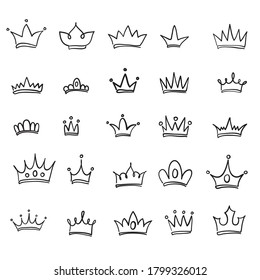 Hand drawn crowns logo and icon collection