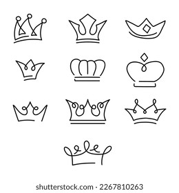 Hand drawn crowns logo and icon design set collection