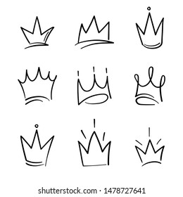Hand drawn crowns logo set for queen icon  princess diadem symbol  doodle illustration  pop art element  beauty   fashion shopping concept 