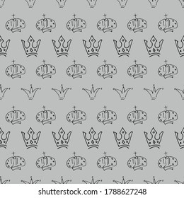Hand drawn crowns. Seamless pattern of simple graffiti sketch queen or king crowns. Royal imperial coronation and monarch symbols. Vector illustration.
