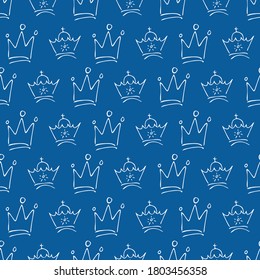 Hand drawn crowns. Seamless pattern of simple graffiti sketch queen or king crowns. Royal imperial coronation and monarch symbols. Vector illustration.
