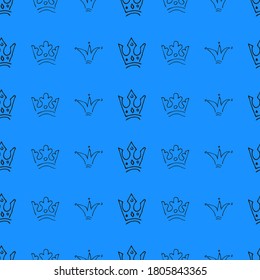 Hand drawn crowns. Seamless pattern of simple graffiti sketch queen or king crowns. Royal imperial coronation and monarch symbols. Vector illustration.