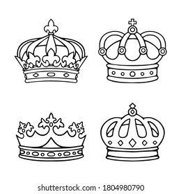 Hand drawn crowns vector set white background