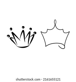 Hand drawn crowns vector set. Doodle crowns vector set. Royal head, king and queen crown