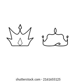 Hand drawn crowns vector set. Doodle crowns vector set. Royal head, king and queen crown