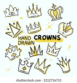 hand drawn crownst set doodle graphic