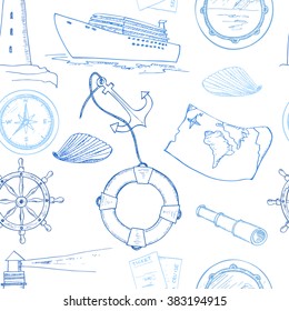 Hand drawn cruise seamless pattern. Useful for identity, packaging, design and interior decorating.