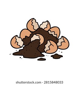 Hand drawn crushed eggshells with coffee grounds pile doodle for natural plant fertilizer article