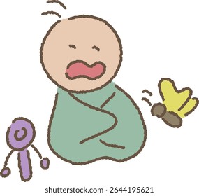 Hand drawn crying baby and toys