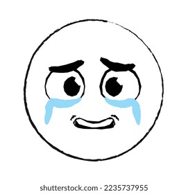 Hand drawn crying emoticon. Cute character with tears in his eyes, depression and frustration. Negative emotions and pessimism. Poster or banner for website. Cartoon flat vector illustration