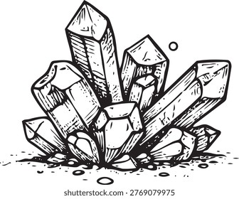 Hand Drawn Crystal Cluster Vector Illustration Vintage Style