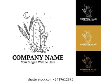 Diseño del logotipo de cristal y flor dibujado a mano
