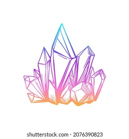 Handgezeichnetes Kristalljuwel einzeln auf Weiß. Geometrisches Edelsteinsymbol in Schwarz-Weiß. Vektorgrafik. Gotisches Design, mystisches Zaubersymbol in schwarzen Umrissen. Zukunftsweisendes Halloween-Konzept.