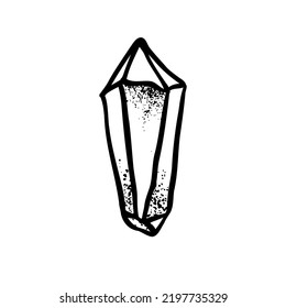 Hand drawn crystal gem isolated on white. Geometric gemstone symbol in black and white. Vector illustration. Gothic design, mystic magician symbol in black outlines. Future telling, Halloween concept.
