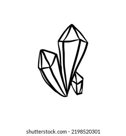 Hand drawn crystal gem isolated on white. Geometric gemstone symbol in black and white. Vector illustration. Gothic design, mystic magician symbol in black outlines. Future telling, Halloween concept.