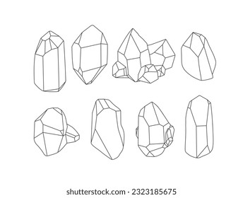 Minerales de cristal dibujados a mano aislados en fondo blanco. Arte de línea minimalista. 