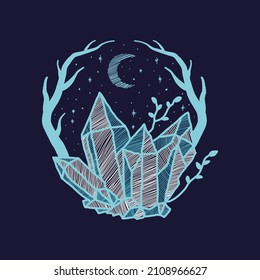 hand drawn crystal night vector